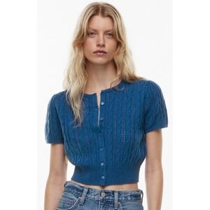 Aritzia Wilfred Fey Cardigan Womens Size S Blue Ribbed Cropped Buttons